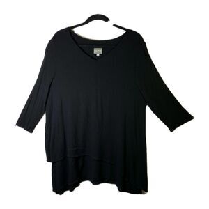 Niche Womens Tunic MED Vintage Gothic Double Layered Gauze Asymmetric Artsy Blk